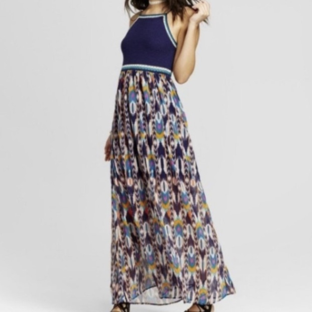Xhilaration XL Blue Multicolored Crochet Maxi Dress
